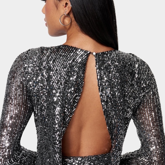 Bebe Sequin Back Cowl Dress Size M 100% Polyester - Picture 4 of 6
